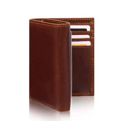 WULOUJIE Mens Trifold Wallet with 2 ID Window，Large-capacity Genuine Leather RFID Blocking Wallet for Men (Brown)
