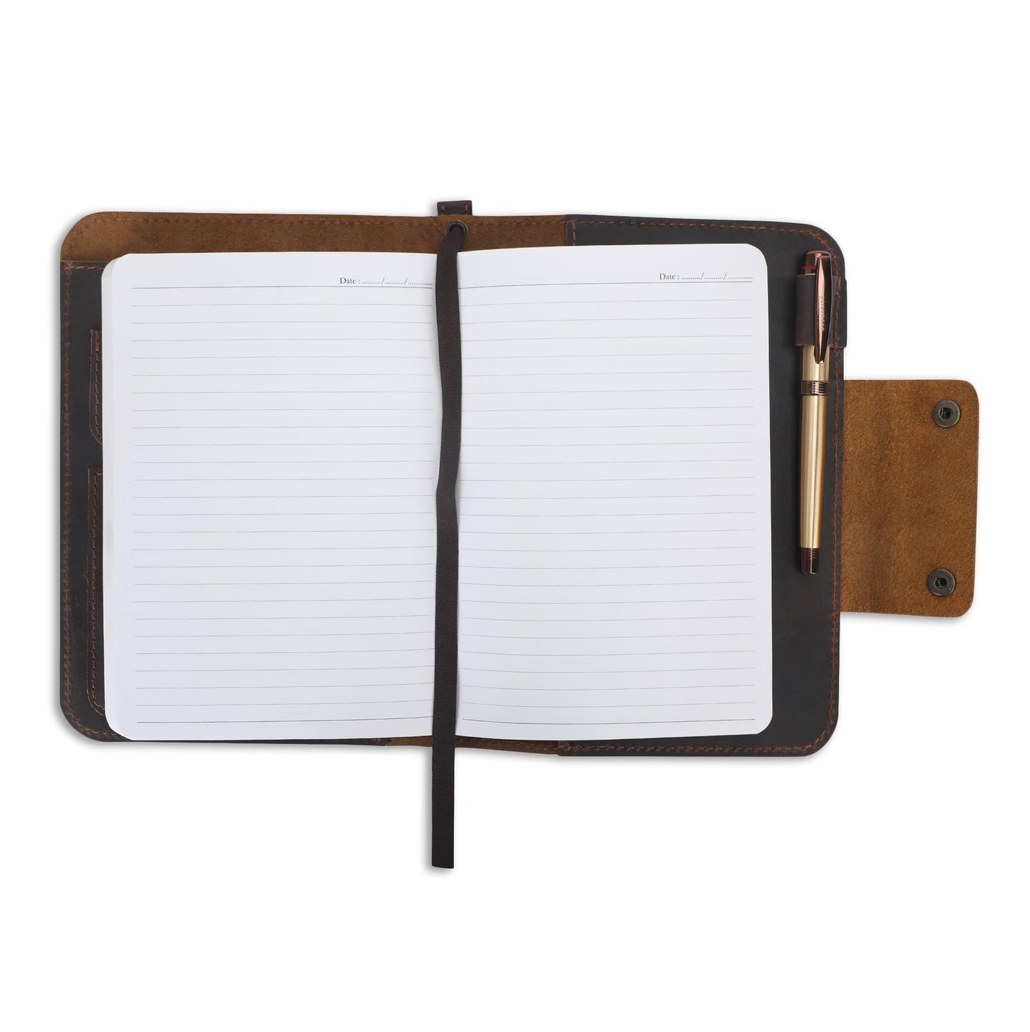 CestAntiQ Rustic Leather Journal Cover for A5 Notebooks (Fits 5.75 x 8.25 Inch & 5.5 x 8.2 Inch) | Premium Full Grain Leather Notebook Cover, Refillable Journal Cover with Pen Loop, 5 Card Slots & Interior Pocket | Leather Planner & Diary Cover (Brown)