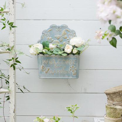 Chadechimo Decorative Hanging Wall Basket Shabby Chic Wall Planter for Indoor Planters Decor Blue Wall Planter Holder Metal Hanging Planter Wall Mounted Planter for Farmhouse Garden Wall Decor