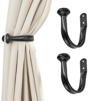 Primero Basics Black Curtain Tiebacks - Wall-Mounted Curtain Holdbacks, Elegant Curtain Hooks for Drapes, Curtain Holders for Wall, Tie Backs for Curtains, Modern Curtain Hooks,2 Pack