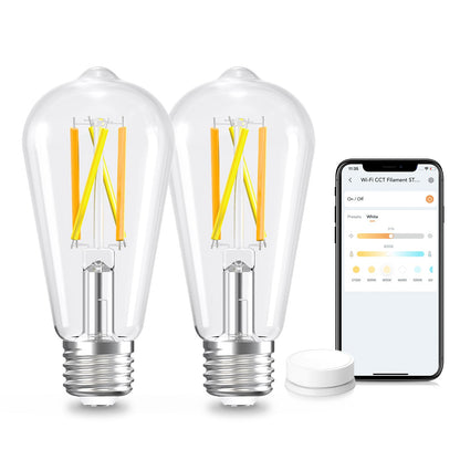 Linkind E26 Smart Edison Bulbs, 2700K-6500K Tunable WiFi Edison Bulbs with Remote Control, 8W 60W Equivalent Dimmable ST19 (ST58) Vintage Light Bulbs 800lm, Compatible with Alexa & Google Home, 4-Pack
