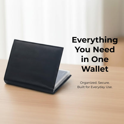 AG Wallets Men’s Leather Wallet – 24 Card Capacity, RFID Blocking, 2 ID Windows, Full Bill Compartment, Vertical Bifold Card Holder, Black