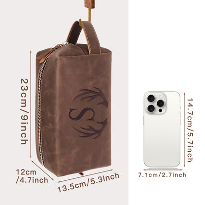 Aganmi Mens Toiletry Bag Personalized Easter Fathers Day Birthday Gifts for Men Him Initial PU Leather Waterproof Shaving Bag for Toiletries Accessories Travel Essential for Dad Husband Boyfriend (M)
