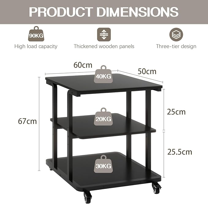 Natwind Printer Table Platform,3 Tier, Black