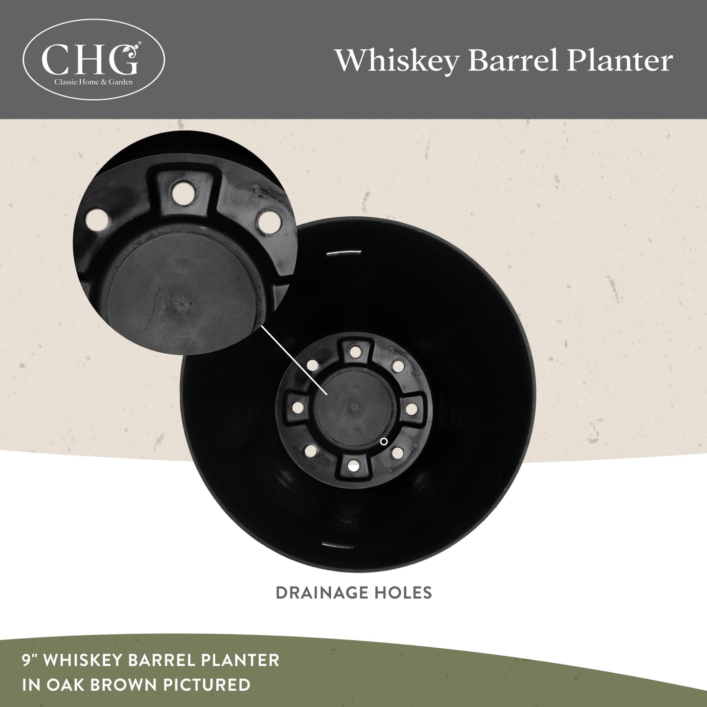 Classic Home & Garden Whiskey Barrel Planters - Wooden Finish Flower Planter Pot - Decorative Garden Pots - Indoor & Outdoor Resin Planters - Weather-Resistant Planting Pots (15” Oak Brown, Pack Of 1)