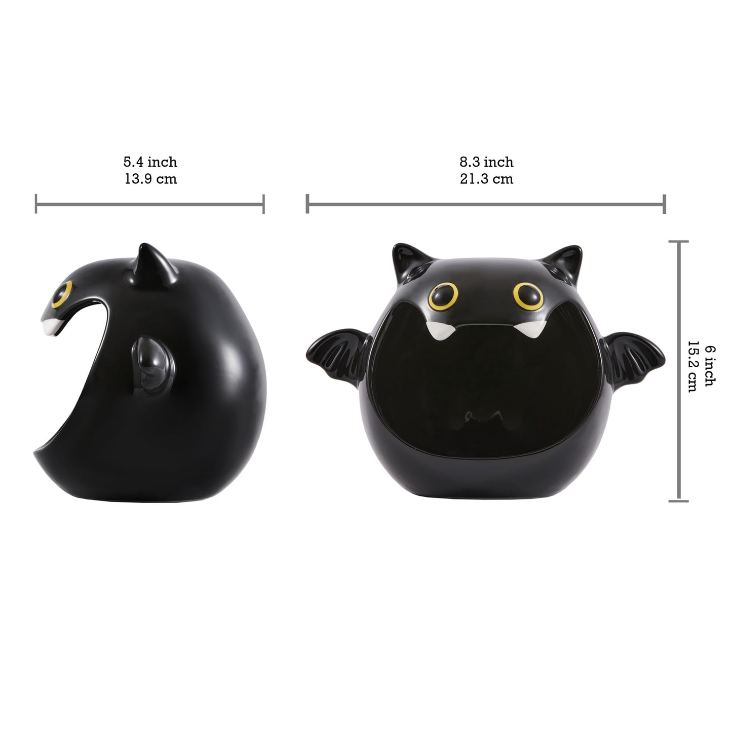 Bico Black Bat Ceramic Candy Bowl Holder with Large Opening, Dish for Candy, Cookie, Candles, Halloween Decoration, Day of The Dead Decor