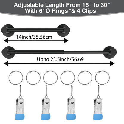 Rukinovi Heavy Duty Magnetic Holder Anchor Chart Organizer,Adjustable Calendar Display for Teachers,Stainless Steel Black 14"-30" Rod with 6 Rings & 4 Clips for Classroom, Home,Kitchen (Black)