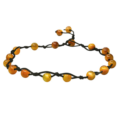 Amazing Gemstone Yellow Cat's Eye Anklet Ankle Bracelets for Women - Waterproof Beaded Healing Crystal Anklets, Plus Size Chakra Gemstone Bead Anklet (Stretchy Adjustable - Hand Knotted)