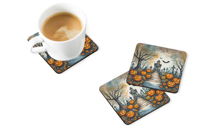 Caroline's Treasures Marigold Spooky Halloween Foam Coaster Set of 4 Cup Coasters for Indoor and Outdoor, Coaster for Tabletop Protection, Anti Slip, Mouse pad Material