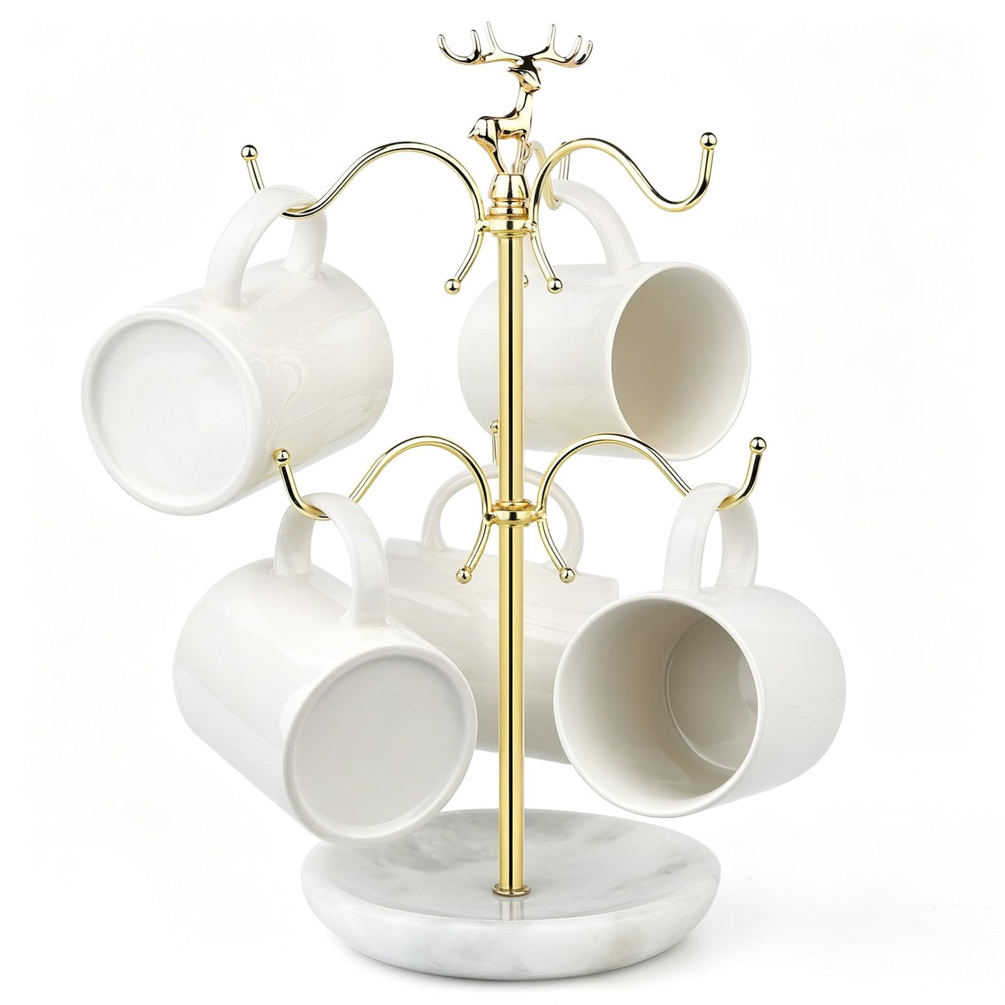 BCS Mug Holder with Marble Base - 6 Hooks Mug Rack Coffee Cup Storage Tree Jewelry Display Stand Holder for Countertop