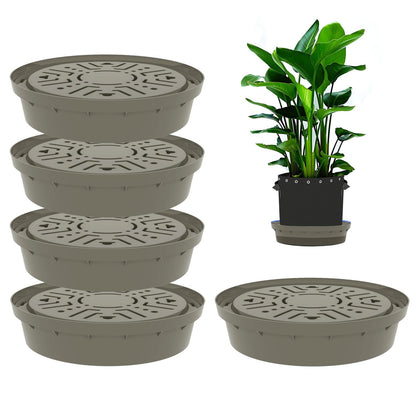 Molgoc Self-Watering Base with Visible Water Level,5-Pack,Keeps Leaves and Flying Insects Out,Maintains Water Quality, Brown.(Without Wheels).