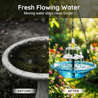 Solar Cascade Hanging Bird Bath Fountain, New Hanging Bird Bath with Flowing Water, Bird Bath Fountain Decorative Garden Yard Patio for Outdoor (Pink)