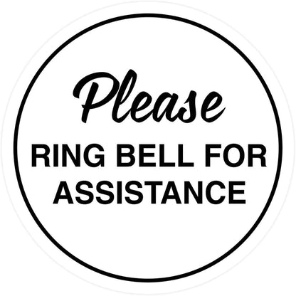 Signs ByLITA Circle Please Ring Bell For Assistance Wall or Door Sign | Easy Installation | Front Desk Reception Sign (White) - Small (10 Pack)