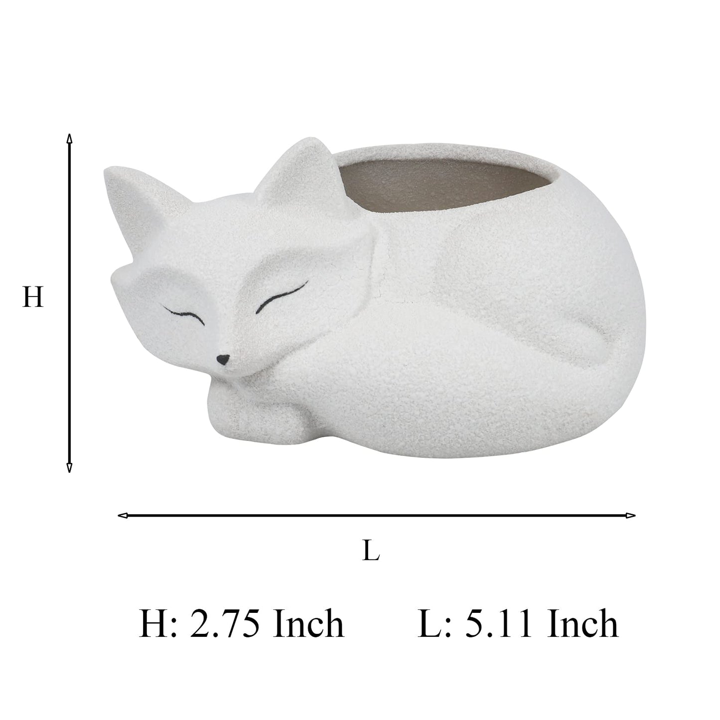 Gemseek Cute Fox Succulent Planter Pot with Drainage Tray, Small White Ceramic Cactus Flower Container, Animal Shaped Indoor Air Plants Holder