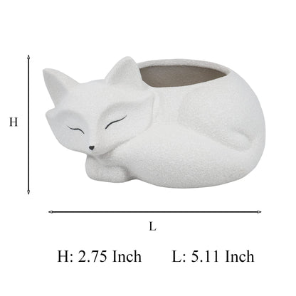 Gemseek Cute Fox Succulent Planter Pot with Drainage Tray, Small White Ceramic Cactus Flower Container, Animal Shaped Indoor Air Plants Holder