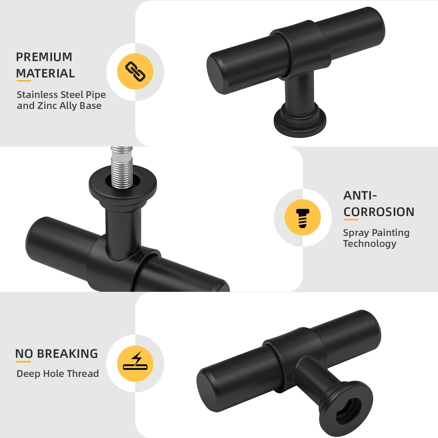 Goldenwarm 10 Pack Black Cabinet Knobs Black Kitchen Cabinet Knobs Kitchen Drawer Handles T Bar Dresser Handles Modern Pulls for Drawer, 2 Inch Overall Length