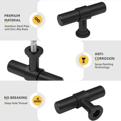 Goldenwarm 10 Pack Black Cabinet Knobs Black Kitchen Cabinet Knobs Kitchen Drawer Handles T Bar Dresser Handles Modern Pulls for Drawer, 2 Inch Overall Length