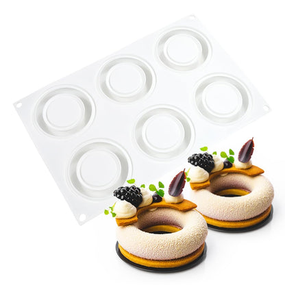 ANGOOD 3D Donut Silicone Mold, Cupcake Baking Pan Mousse Tray Molds, Kitchen Cake Decorating Fondant Mould for Pumpkin Shaped Baking Mousse Cake, 6-Cavity Non-Stick Silicone Moulds (D_ Donut)