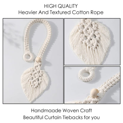 2Pack Curtain Tiebacks Handmade Holdbacks - Farmhouse Curtain Tie Back Holder by Hand-Woven Cotton Rope, Bohemian Home Decor Drapery Holdback