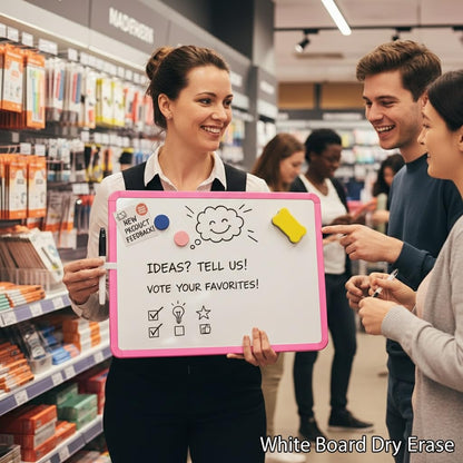 MXG Double Sided Pink Dry Erase Board, 12x16 Inch Small White Board with Marker, Magnets, Eraser, for Coaches, Students, Kitchen, Portable Mini Whiteboard for Fridge, Wall, Desk