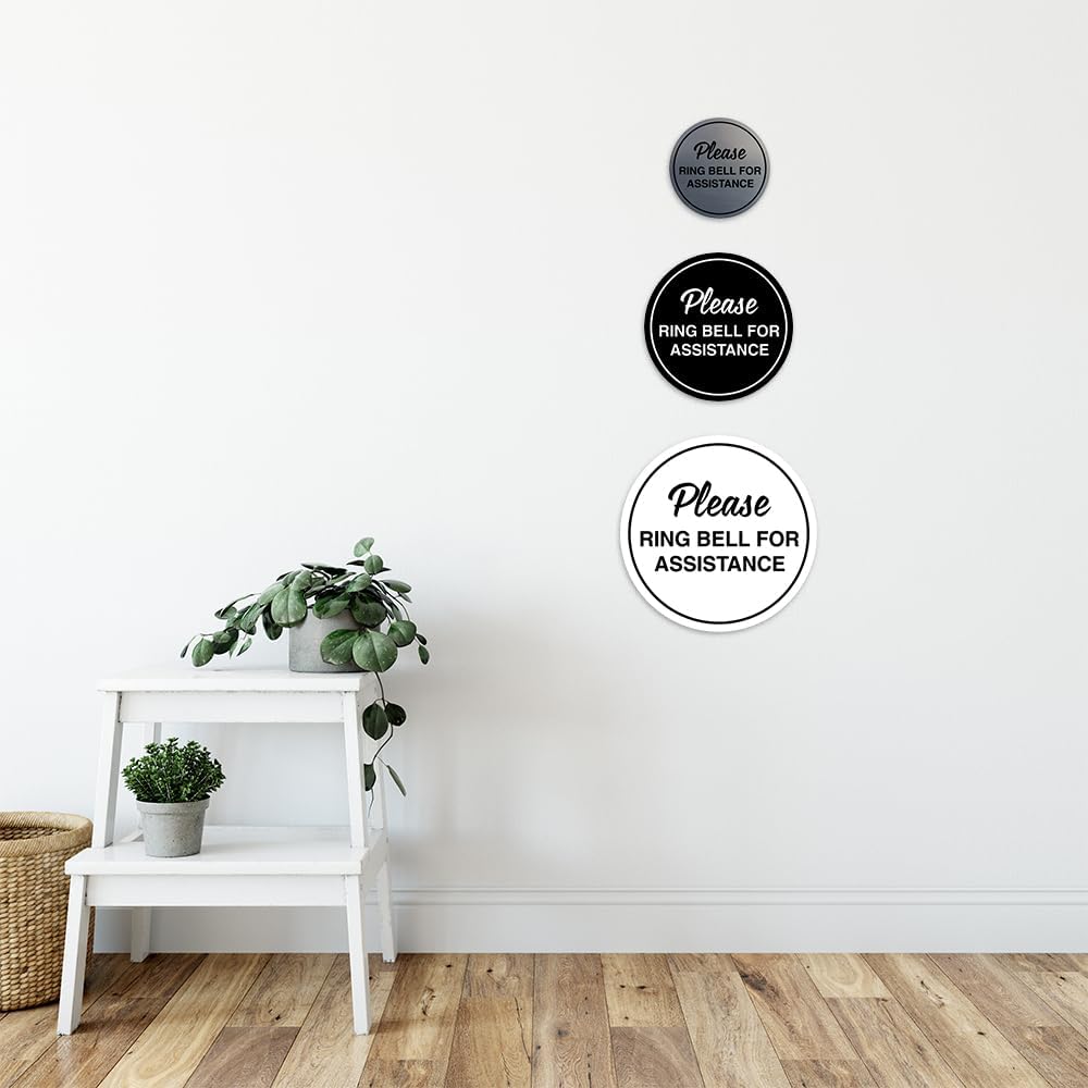 Signs ByLITA Circle Please Ring Bell For Assistance Wall or Door Sign | Easy Installation | Front Desk Reception Sign (Walnut) - Medium (1 Pack)