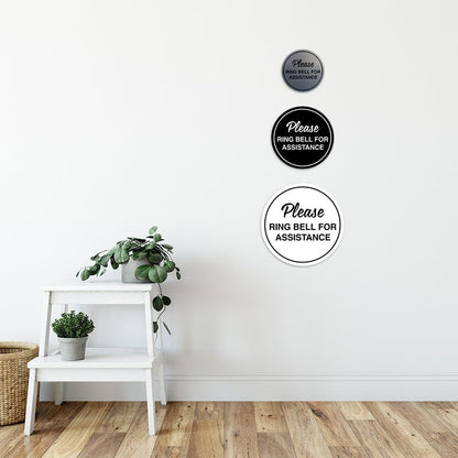 Signs ByLITA Circle Please Ring Bell For Assistance Wall or Door Sign | Easy Installation | Front Desk Reception Sign (Walnut) - Medium (1 Pack)