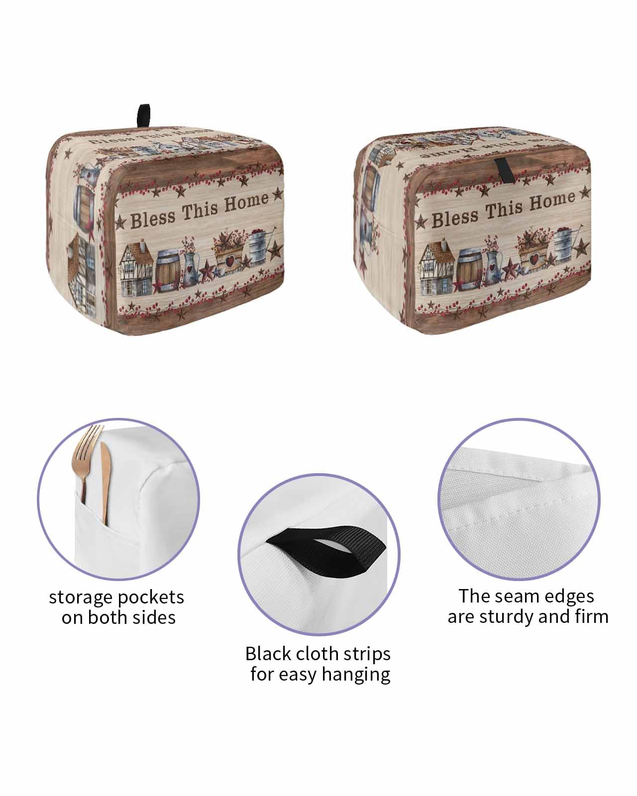 Country Star Toaster Cover 2 Slice, Small Kitchen Appliance Cover, Farmhouse Beige Brown Wood Rustic Barn Toaster Oven With Loop, Bread Machine Polyester Dust Protection