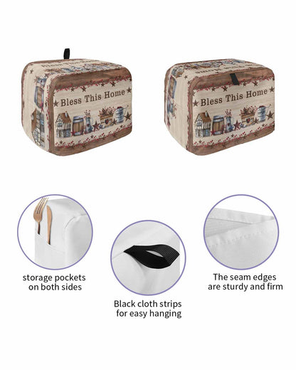 Country Star Toaster Cover 2 Slice, Small Kitchen Appliance Cover, Farmhouse Beige Brown Wood Rustic Barn Toaster Oven With Loop, Bread Machine Polyester Dust Protection