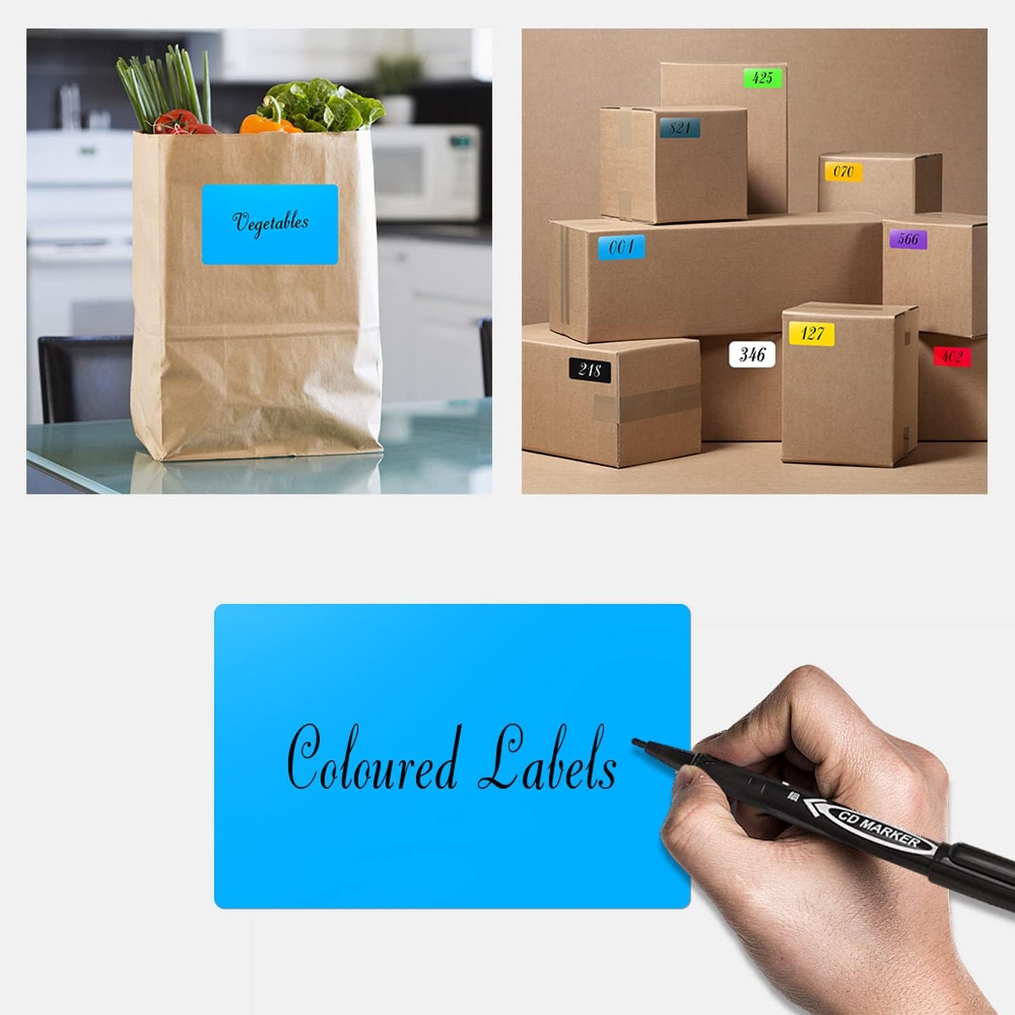 Rectangle Labels Sticker 3×5 Inch Vinyl Floor Stickers Color Coding Name Tags Roll Removable 200 PCS, Fluorescent Blue