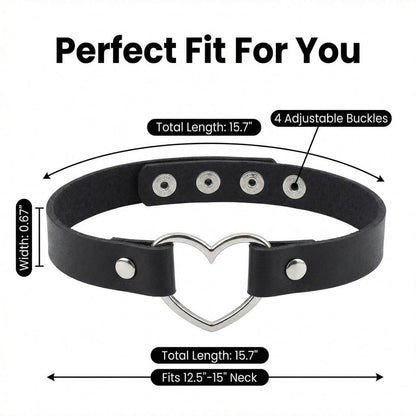 GlitterWe 2Pcs Pink Cute Sweet Y2K Adjustable PU Leather Choker, Black Punk Love Heart Collar Chain Goth Jewelry Necklace for Women