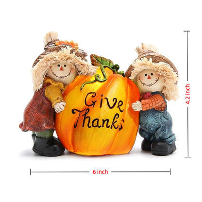 Hodao Fall Thanksgiving Resin Scarecrow Pumpkin Figurines - Adorable Scarecrow Embrace Pumpkin Decorations for Home Indoor Table Decor-Fall Thanksgiving Gifts