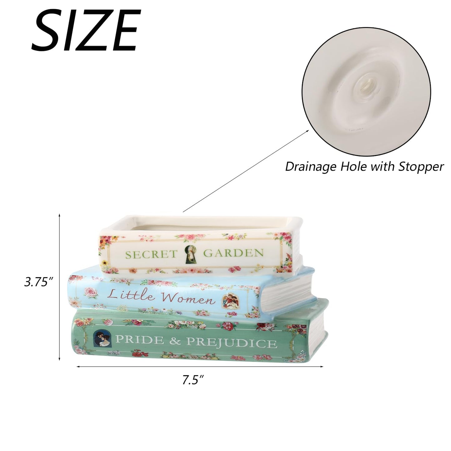 Garsheon Book Planter, Ceramic Planters with Drainage Hole, Ceramic Book Vase for Flowers, Cute Plant Pot for Book Shelf Decor, Book Shaped Vase for Book Lovers Gifts, Book Lovers Women