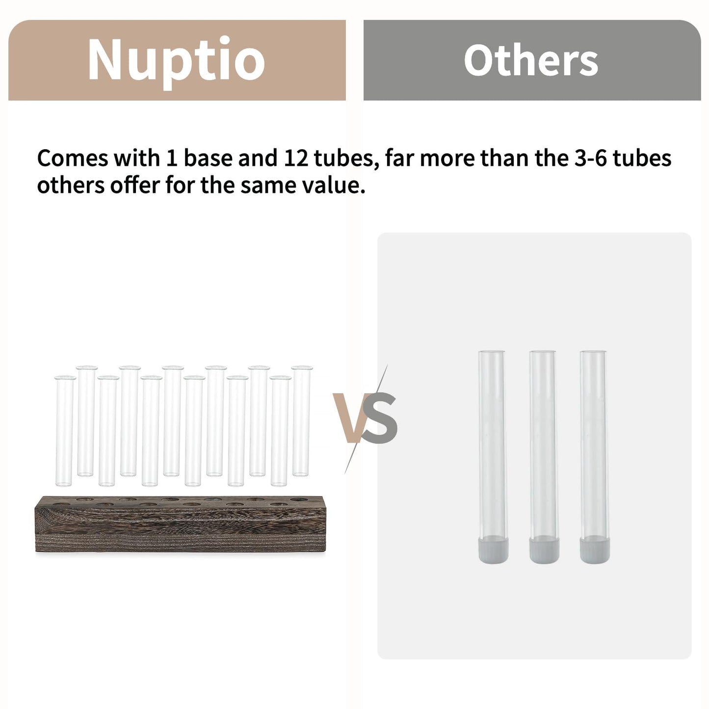 NUPTIO Vase Wedding Centerpiece for Table: 15" Long Rectangular Wooden Base and 12 Pcs Glass Test Tube Bud Vases for Flower Arrangement Dining Table Center Piece Home Decor Gifts for Plant Lovers