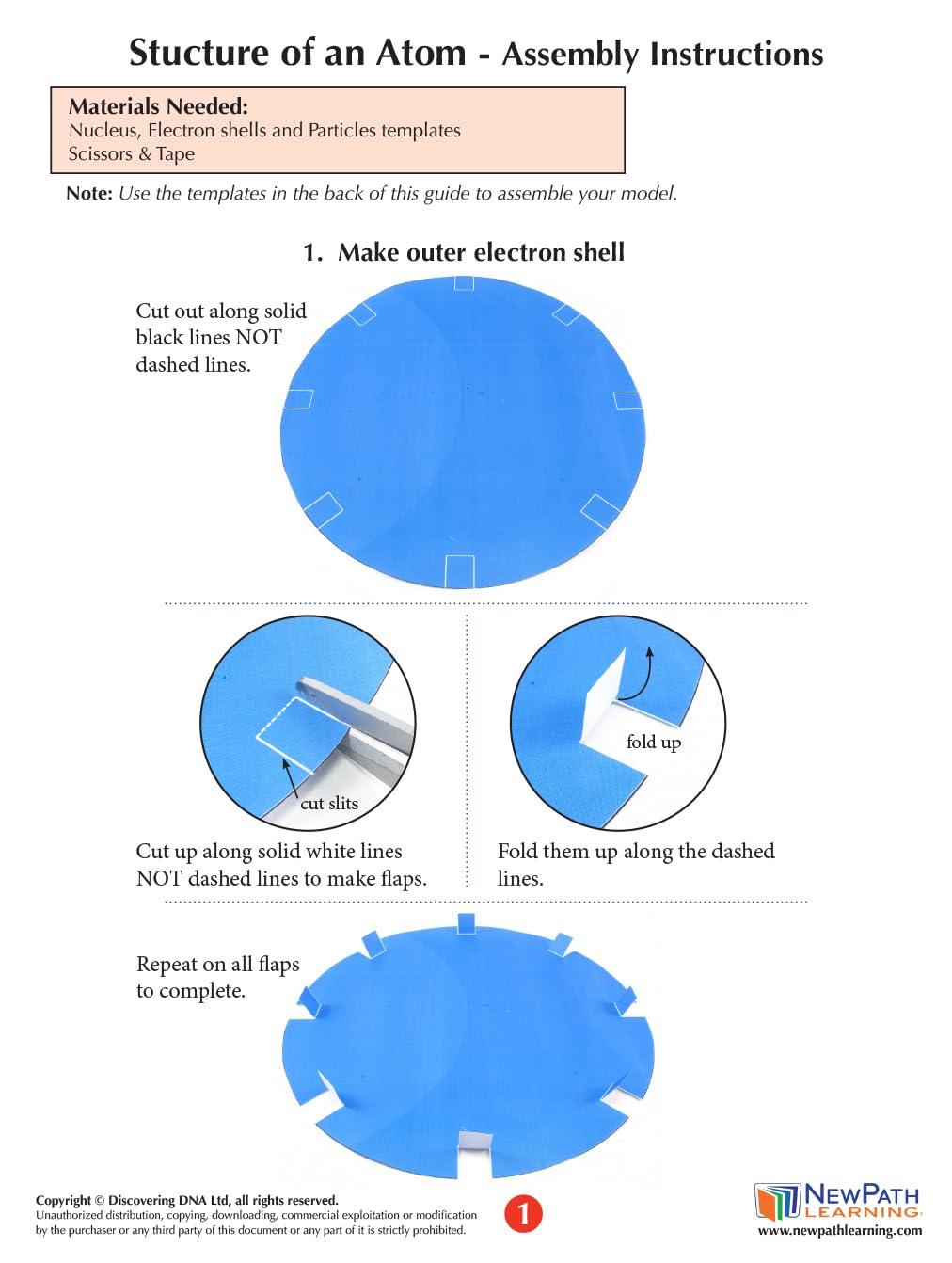 NewPath Structure of an Atom 3-D Paper Model Making Kit - Individual Student Edition (24-7910)