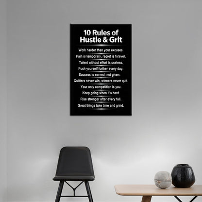 PSYYSP Motivational Wall Art 10 Rules Of Hustle And Grit Inspirational Posters Canvas Decor Inner Framed Entrepreneur Mindset Positive Quotes Painting For Home Office Gym 18x12 Inch