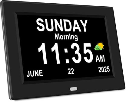 8‘’ Digital Calendar Day Clock, Gifts for People with Dementia Alzheimers, Large Display Alarms Clock for Seniors Electric Clocks with Date Day of Week 12 Alarms 4 Colors Auto DST/Dimmer