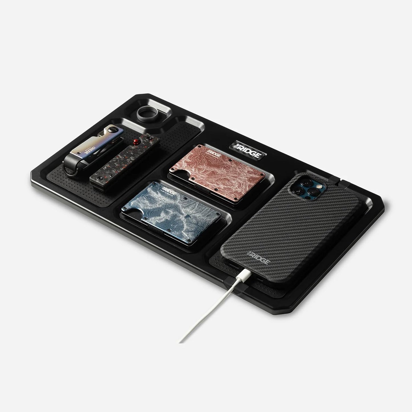 The Ridge Valet Tray for Men - Desktop Storage Organizer - 5 Compartment Valet Tray for Everyday Carry Accessories Wallet, Phone, Keys, Rings - Anti-Scratch Felt