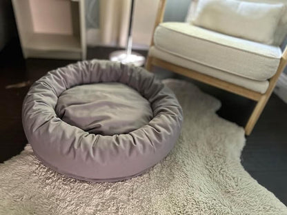 Organic Cotton Canvas Dog Bed: Removable Cover, Natural Fill - Made in USA (Blue Gray, Medium 28" x 8" inches)