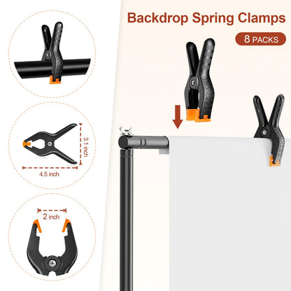 Qoolfoto Backdrop Stand 10x7ft(WxH), Photo Studio Adjustable Background Stand Support System Kit with 8 Crossbars, 8 Clamps and Carrying Bag for Parties, Wedding, Photography, Decoration