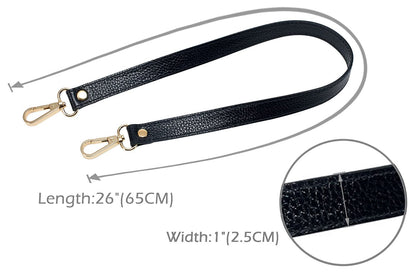 VanEnjoy Full Grain Leather Replacement Strap Shoulder Bag Purse, 0.98 inch Width Gold Hardware (Black)