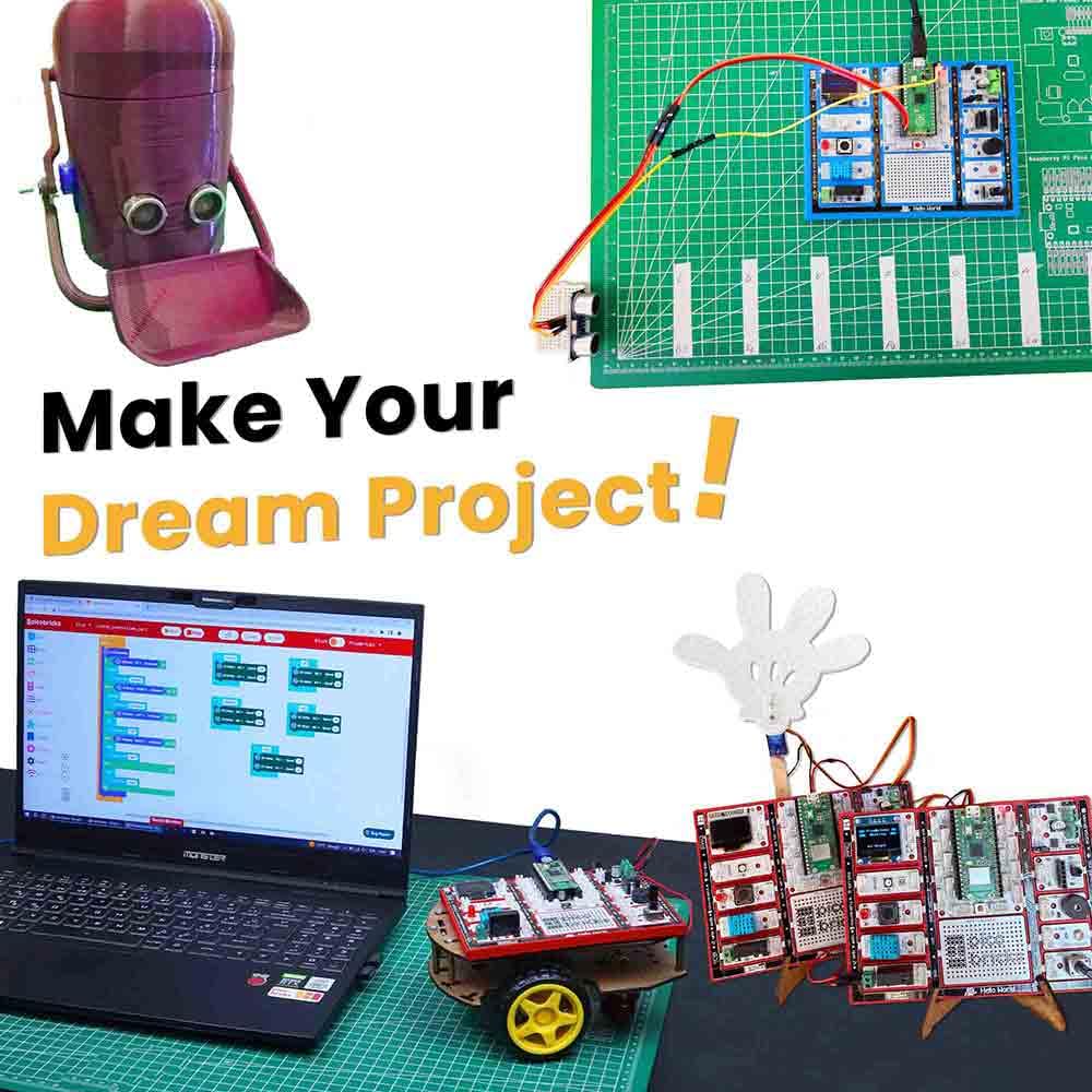 PicoBricks Raspberry Pi Pico W Starter Kit with 12 Detachable Sensors and Extensive Learning Guide, DIY Coding Kit, Raspberry Pi for Kids