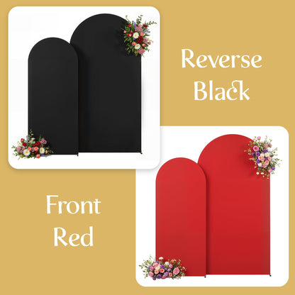 Black Red Arch Cover 2 Set-7.2 and 6ft Arch Backdrop Cover Spandex Wedding Arch Stand Covers for Birthday Party Baby Shower Retirement Graduation Banquet Halloween Photo Background Decorations