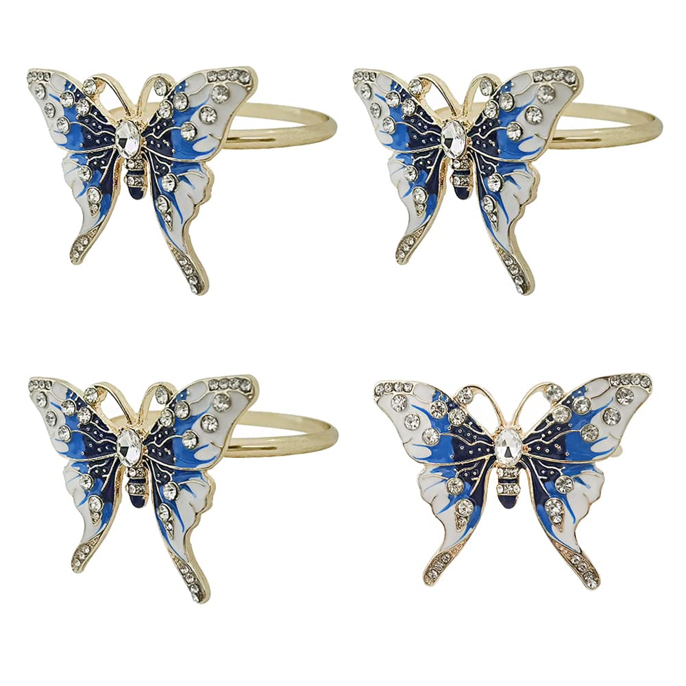 Butterfly Napkin Rings Set of 4, Fashion Simple Insect Series Rhinestone Butterfly Shape Napkin Rings for Easter, Christmas, Holiday Party Table Napkin Accessories Decoration