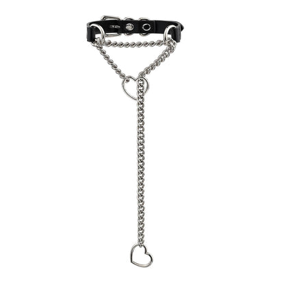 ADEMISHIA Handmade Black Heart Choker Collar For Women, Punk Gothic O-ring Slip Chain Necklace with Adjustable Vegan Leather Buckle