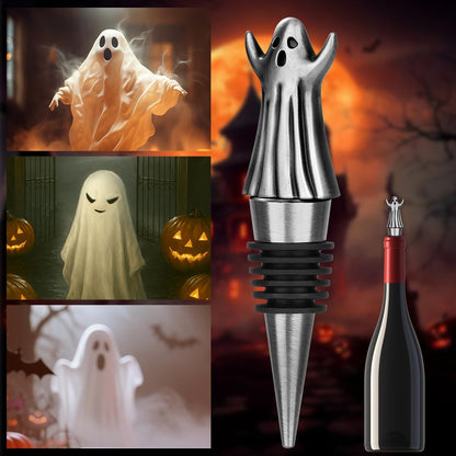 MR.BARWARE Ghost Wine Stopper – Spooky Gift for Men Women, Silver Ghost-Shaped Bar Accessory with Gift Bag, Perfect for Halloween Birthday Fathers Day Christmas
