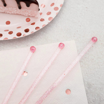 hapray 100-PCS Pink Glitter Plastic Swizzle Sticks, Crystal Cake Pops, Cocktail Coffee Drink Stirrers, Stir Sticks for Valentine's Day Christmas Party, 7.24 Inch
