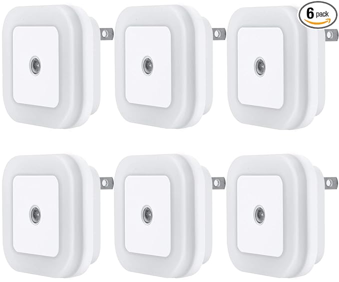 Uigos LED Night Light Lamp with Smart Sensor Dusk to Dawn Sensor, Daylight White, 0.5W Plug-in, 6-Pack