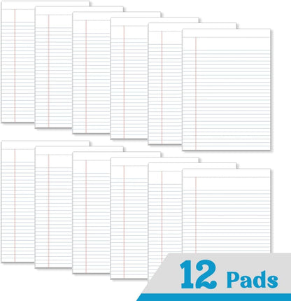 KAISA Legal Pads 8.5x14 inch Large Writing Pads Wide Ruled Notepads Casual Note Pads, White 50 Sheets 12 Pads, WT-LWT50W
