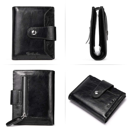 BOSTANTEN Women Leather Wallet RFID Blocking Small Bifold Zipper Pocket Wallets Card Case Purse with ID Window