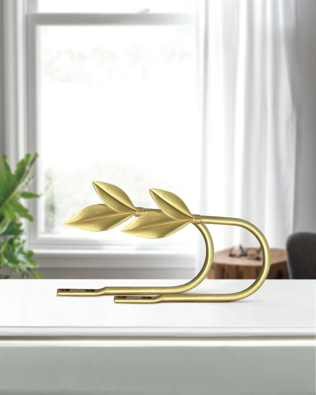 Gold Curtain Holdbacks 2 Pack, Metal Olive Leaf Curtain Tiebacks Wall Mounted, Curtain Holders for Wall, Curtain Pull Back Hooks, Decorative Curtain Side Hooks for Drapes and Curtains